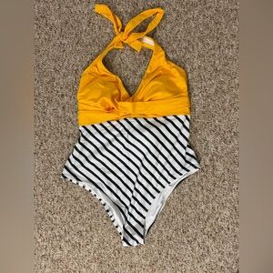 Cupshe Yellow and Black Striped One Piece Swimsuit